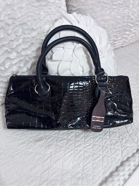 Primeware Black Croc Embossed Insulated Wine Clutch Bag NWT